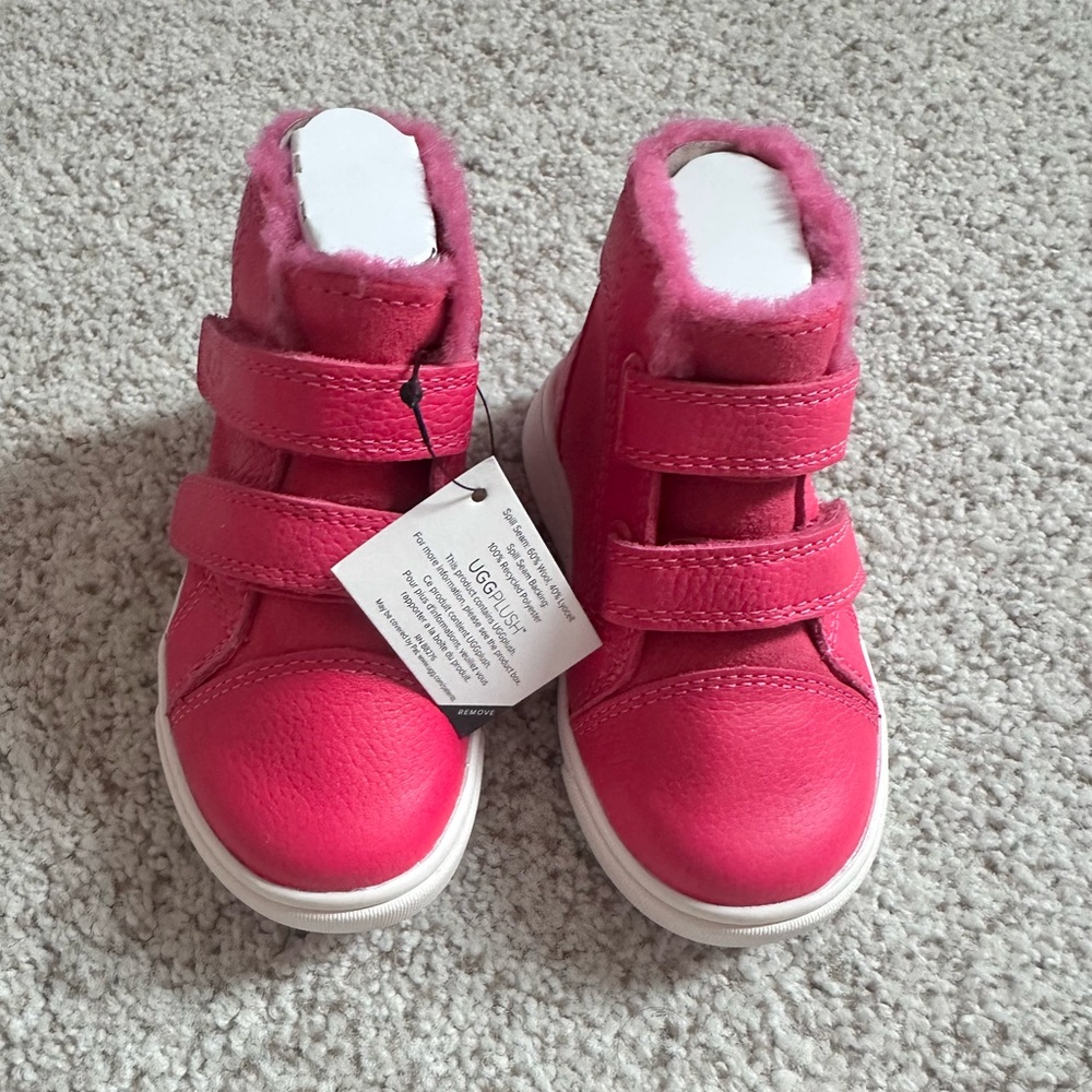 NWT UGG Kids Hot Pink Velcro Boots size 6